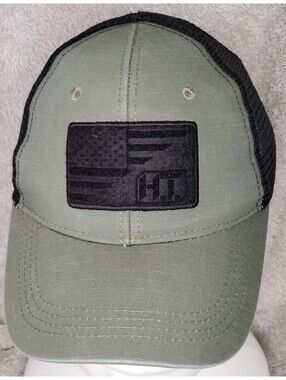 Highland Tactical American Flag Patch Trucker Hat Olive Black Mesh OSFM